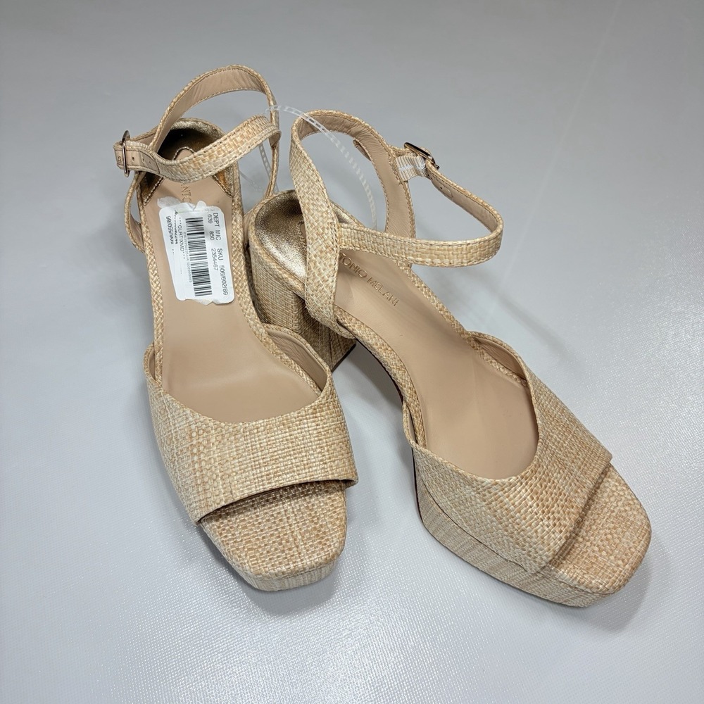 Antonio‎ Melani Bonny Platform Sandals Women 9.5 Raffia Block Heel Ankle NWT